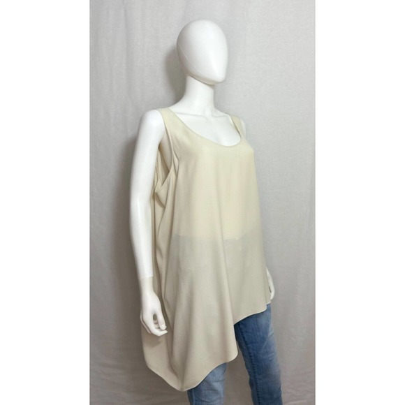 Eileen Fisher Womens Tunic Tank L Silk Ivory Scoop Neck Breathable Asymmetric - Picture 2 of 8